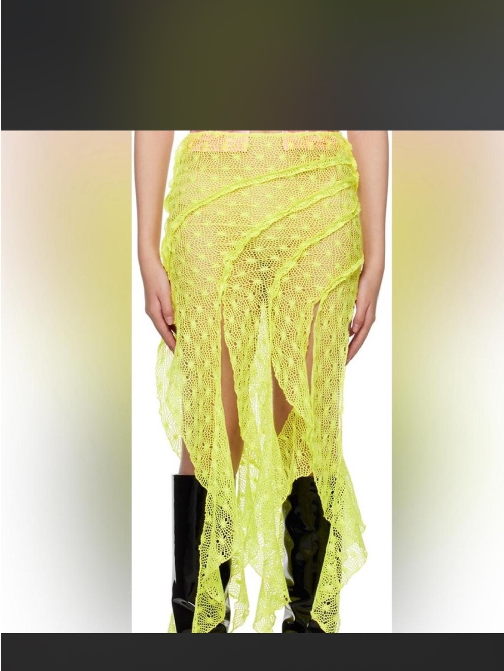 Kim Shui Neon Yellow Crochet Asymmetrical Fringe Skirt - Picture 2 of 6